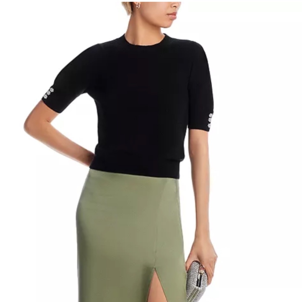 Luxurious 100% Cashmere Crystal Button Short Sleeve Sweater By Aqua in Black